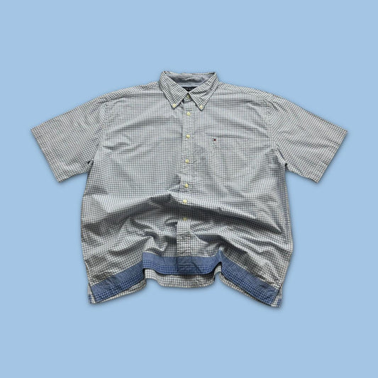 VINTAGE Y2K TOMMY HILFIGER GINGHAM SHORT SLEEVE BUTTON UP SHIRT LIGHT BLUE