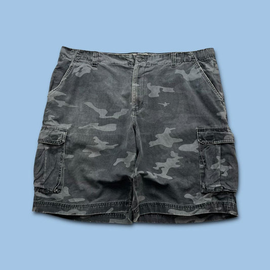 VINTAGE Y2K ROUTE 66 BAGGY CAMO CARGO SHORTS GREY
