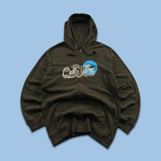 VINTAGE Y2K QUIKSILVER ZIP GRAPHIC HOODIE BROWN