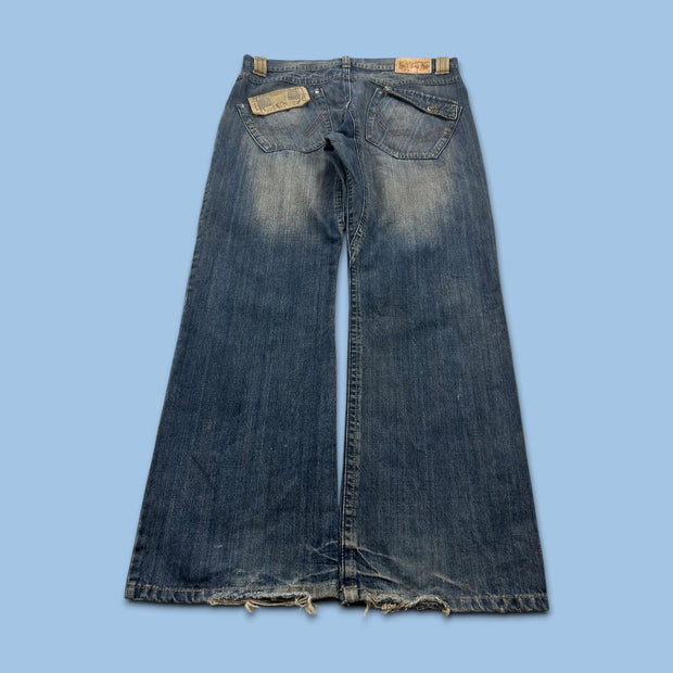 VINTAGE Y2K AMINGO BAGGY BOOTCUT JEANS NAVY BLUE