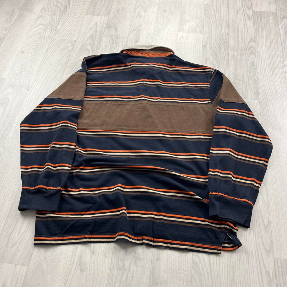 VINTAGE Y2K MISSON STRIPED LONG SLEEVE RUGBY POLO SHIRT BROWN
