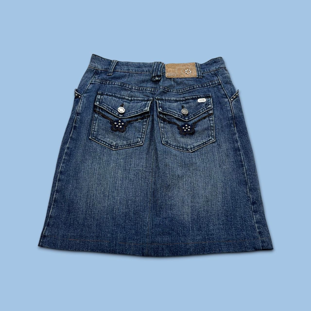 VINTAGE Y2K AMICHI JEANS DENIM MIDI EMBROIDERED SKIRT BLUE