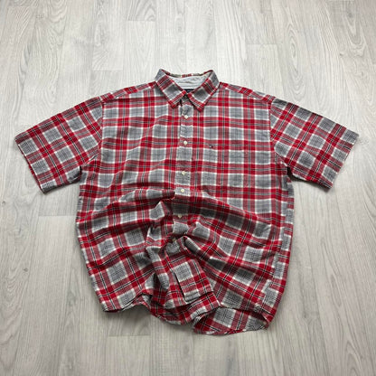 VINTAGE Y2K TOMMY HILFIGER CHECKERED BUTTON UP SHORT SLEEVE SHIRT RED
