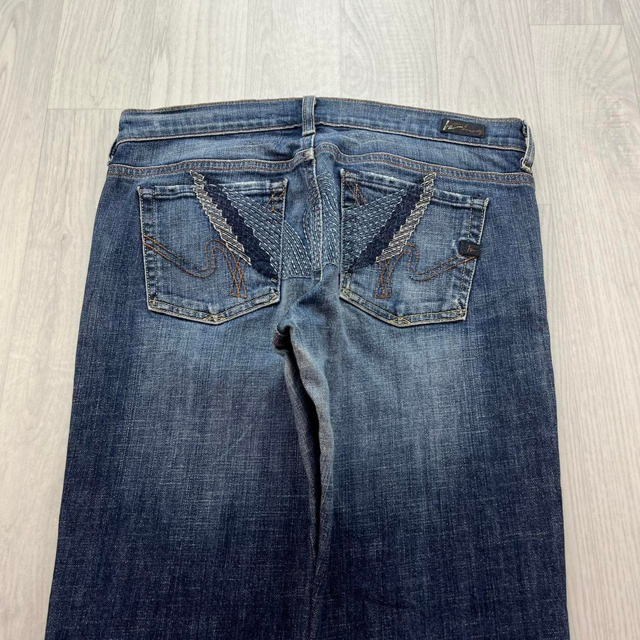 VINTAGE Y2K LOW RISE EMBROIDERED BOOTCUT FLARED JEANS BLUE