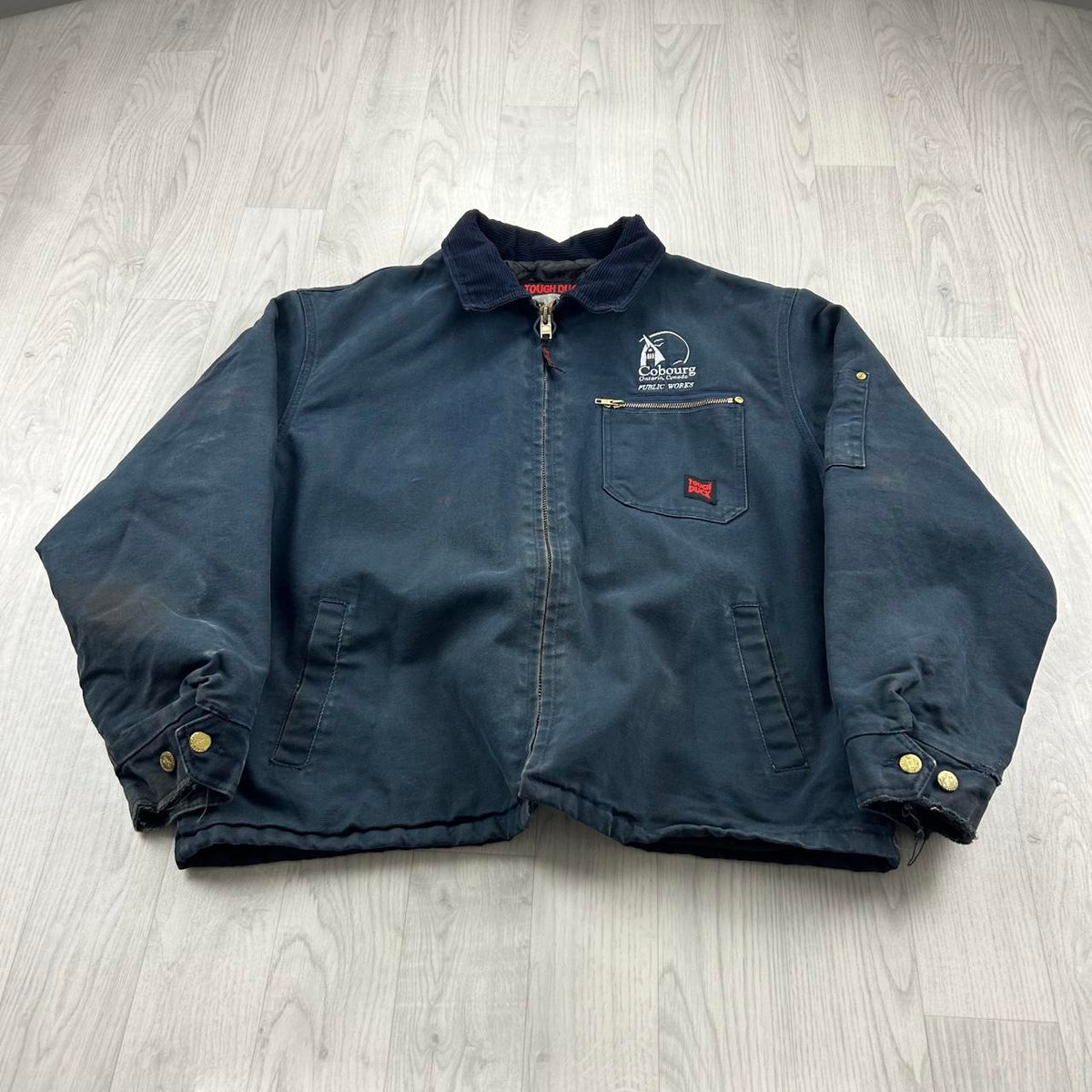 VINTAGE 90s TOUGH DUCK WORKWEAR DETROIT STYLE JACKET NAVY