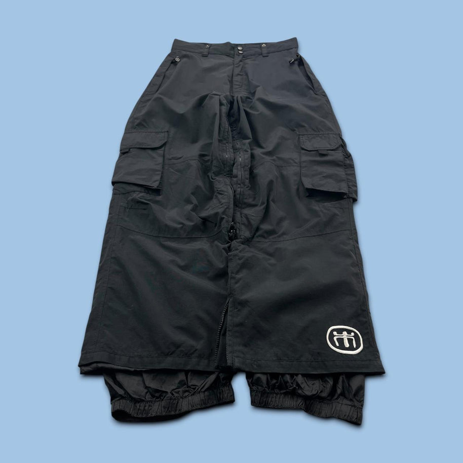VINTAGE Y2K BAGGY CARGO SKI PANTS SALOPETTES BLACK