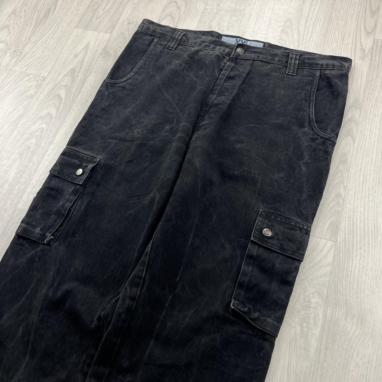 VINTAGE Y2K FISHBONE BAGGY CARGO JEANS BLACK