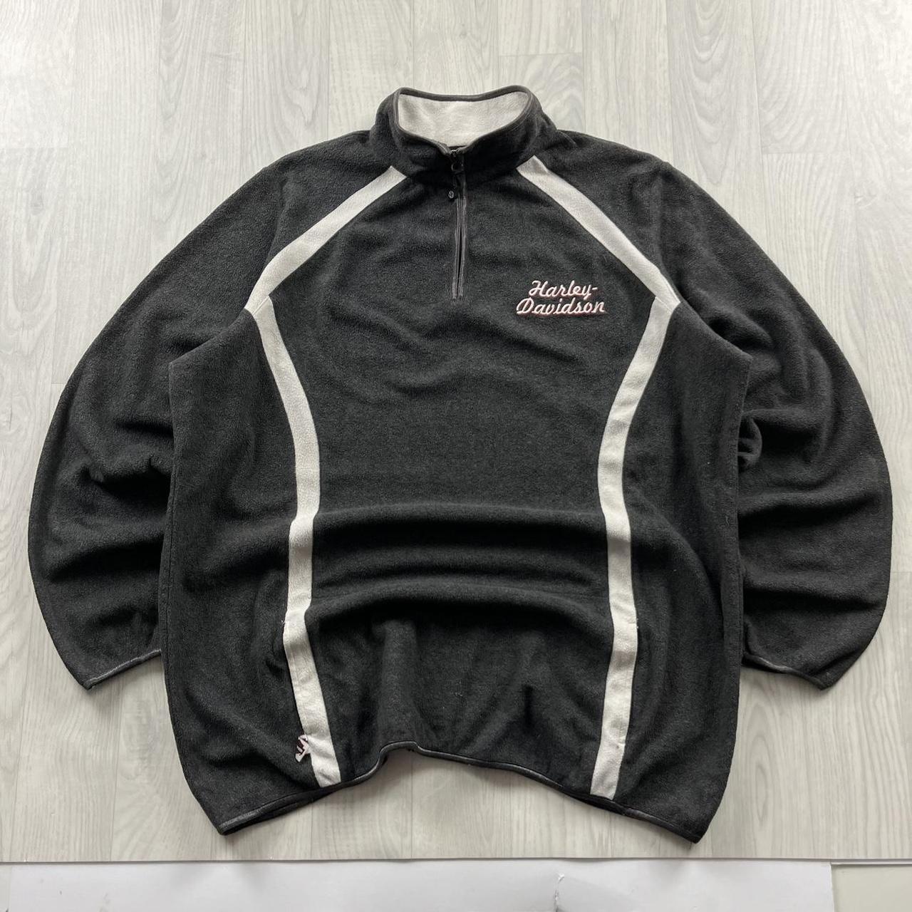 VINTAGE Y2K HARLEY DAVIDSON QUARTER ZIP FLEECE SWEATSHIRT GREY