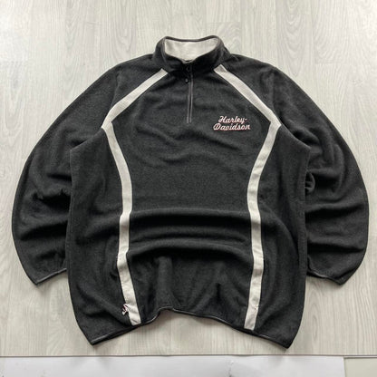 VINTAGE Y2K HARLEY DAVIDSON QUARTER ZIP FLEECE SWEATSHIRT GREY