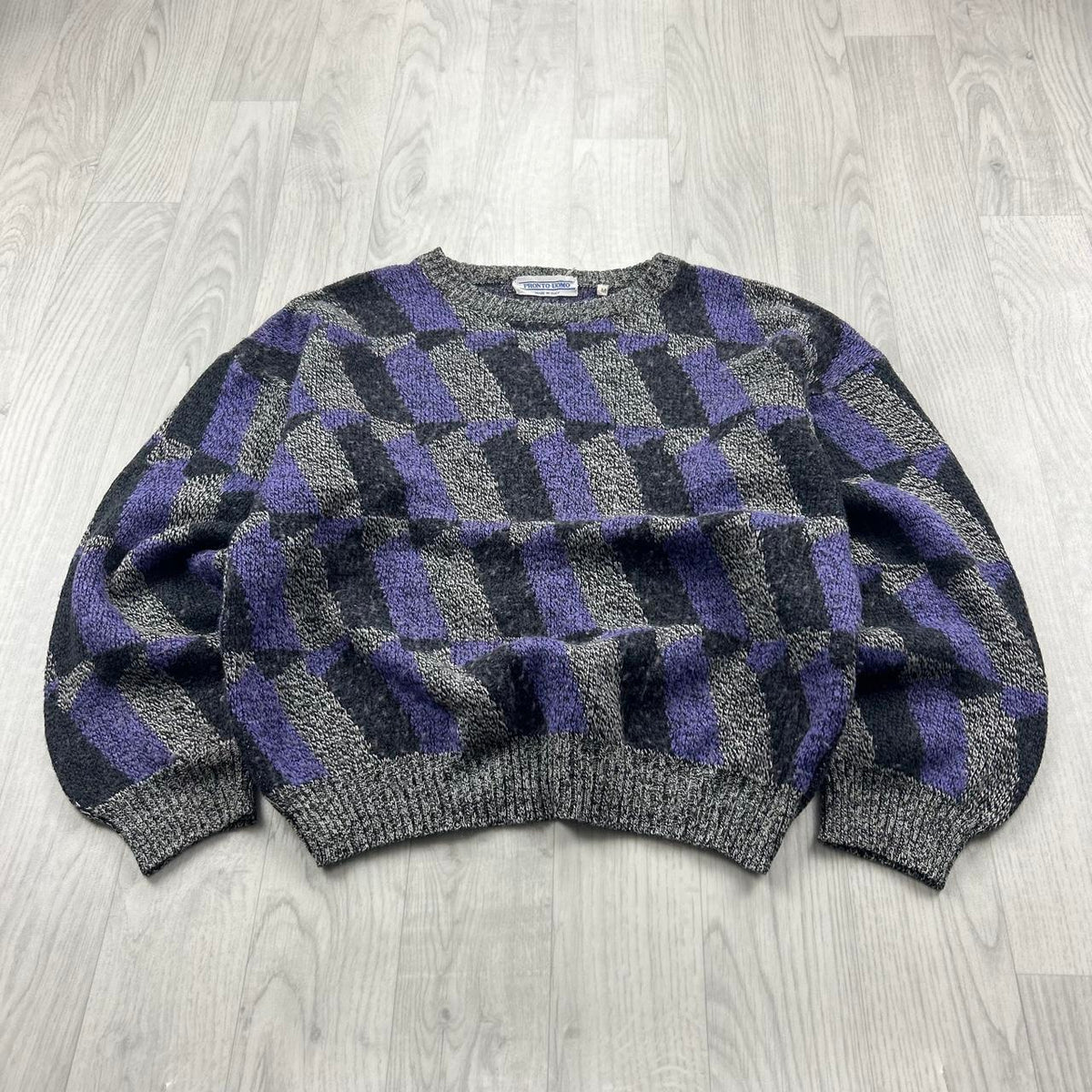 VINTAGE 90s PRONTO UOMO PATTERN KNITTED JUMPER GREY / LILAC