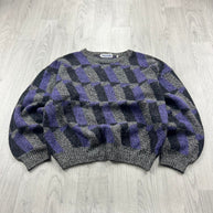 VINTAGE 90s PRONTO UOMO PATTERN KNITTED JUMPER GREY / LILAC