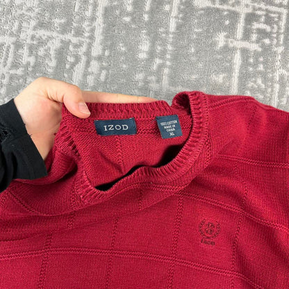 VINTAGE Y2K IZOD PLAID CHUNKY ESSENTIAL KNITTED JUMPER BURGUNDY RED