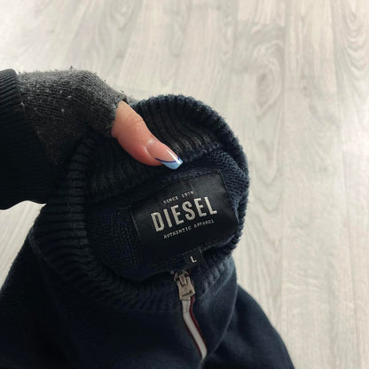 DIESEL CHUNKY RIBBED QUARTER ZIP KNITTED JUMPER NAVY
