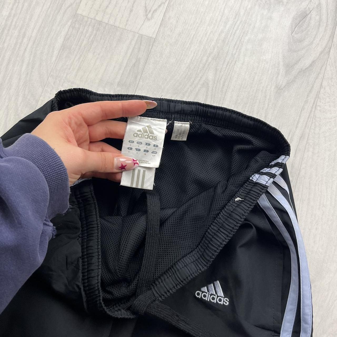 VINTAGE Y2K ADIDAS LOW RISE SIDE STRIPE BAGGY TRACKSUIT BOTTOMS BLACK LILAC (S Ws)