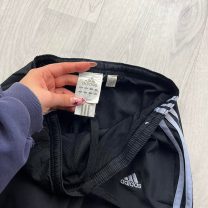 VINTAGE Y2K ADIDAS LOW RISE SIDE STRIPE BAGGY TRACKSUIT BOTTOMS BLACK LILAC (S Ws)