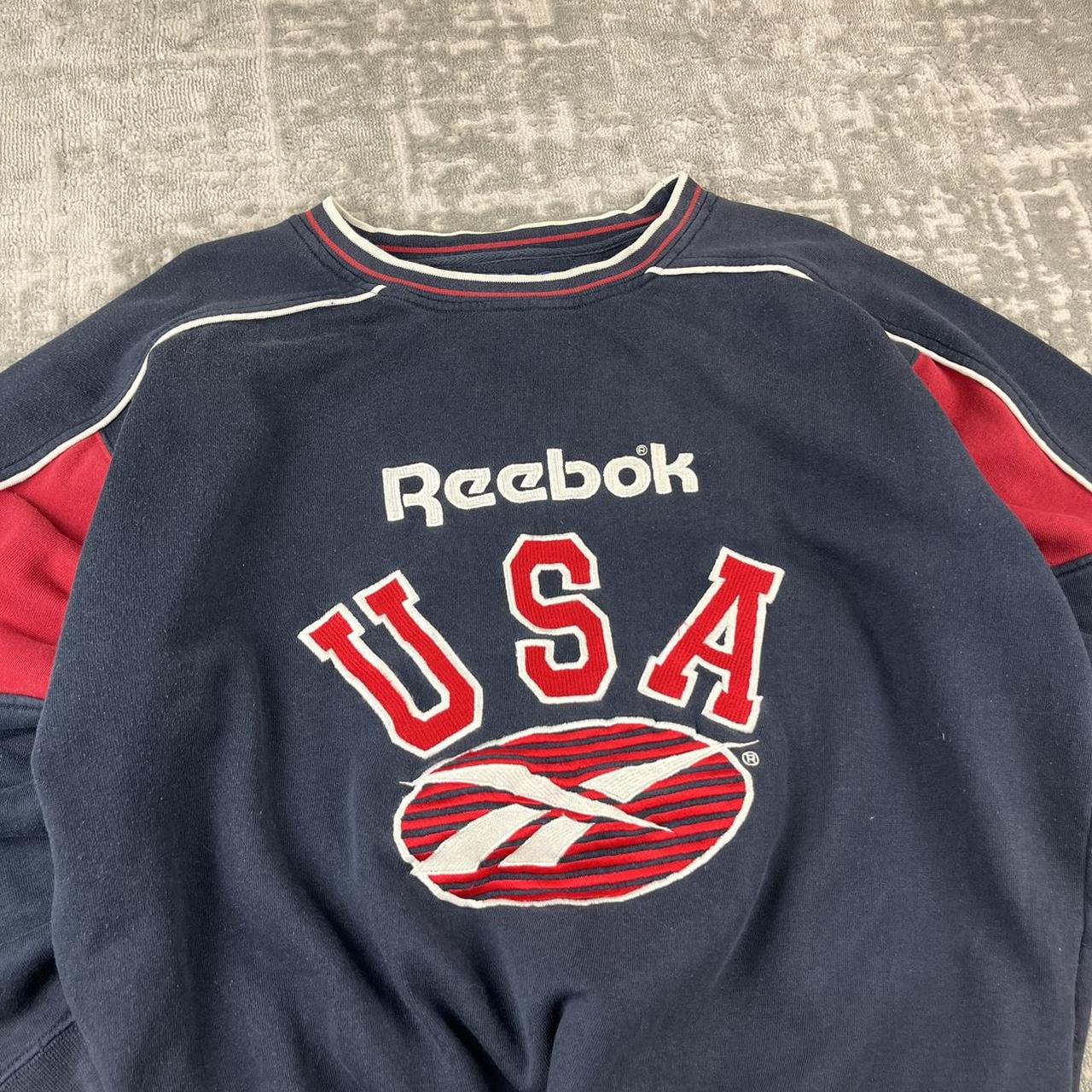 VINTAGE 90s REEBOK USA BIG LOGO BOXY SPORTY SWEATSHIRT NAVY