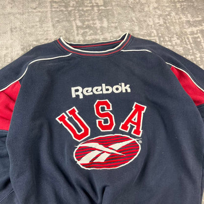 VINTAGE 90s REEBOK USA BIG LOGO BOXY SPORTY SWEATSHIRT NAVY