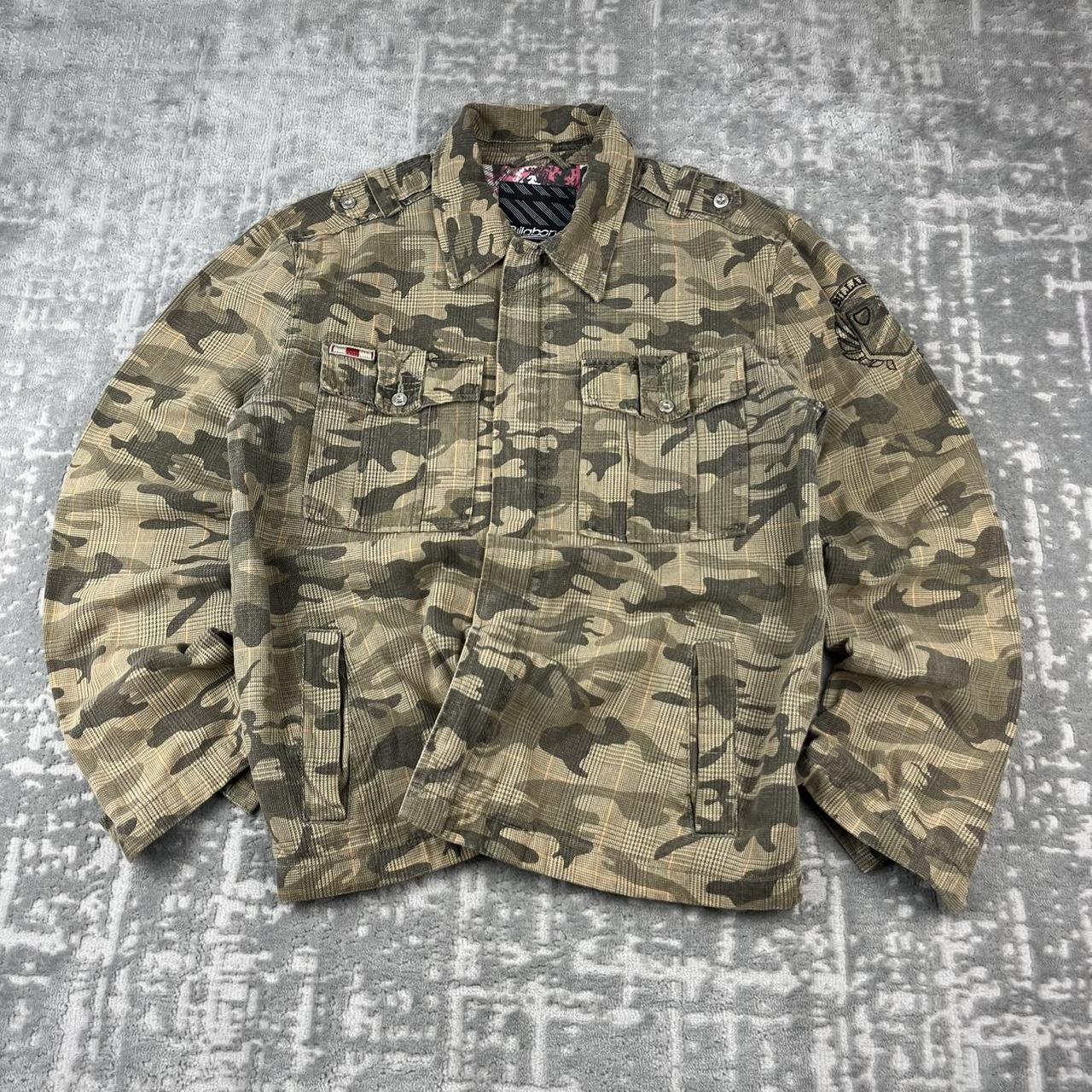 VINTAGE Y2K BILLABONG UTILITY CAMO PLAID JACKET KHAKI