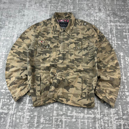 VINTAGE Y2K BILLABONG UTILITY CAMO PLAID JACKET KHAKI
