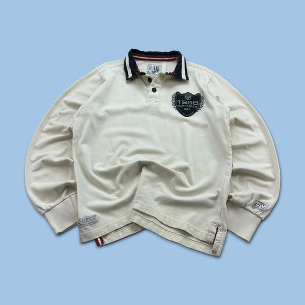 VINTAGE Y2K NORTH SAILS LONG SLEEVE RUGBY POLO SHIRT CREAM
