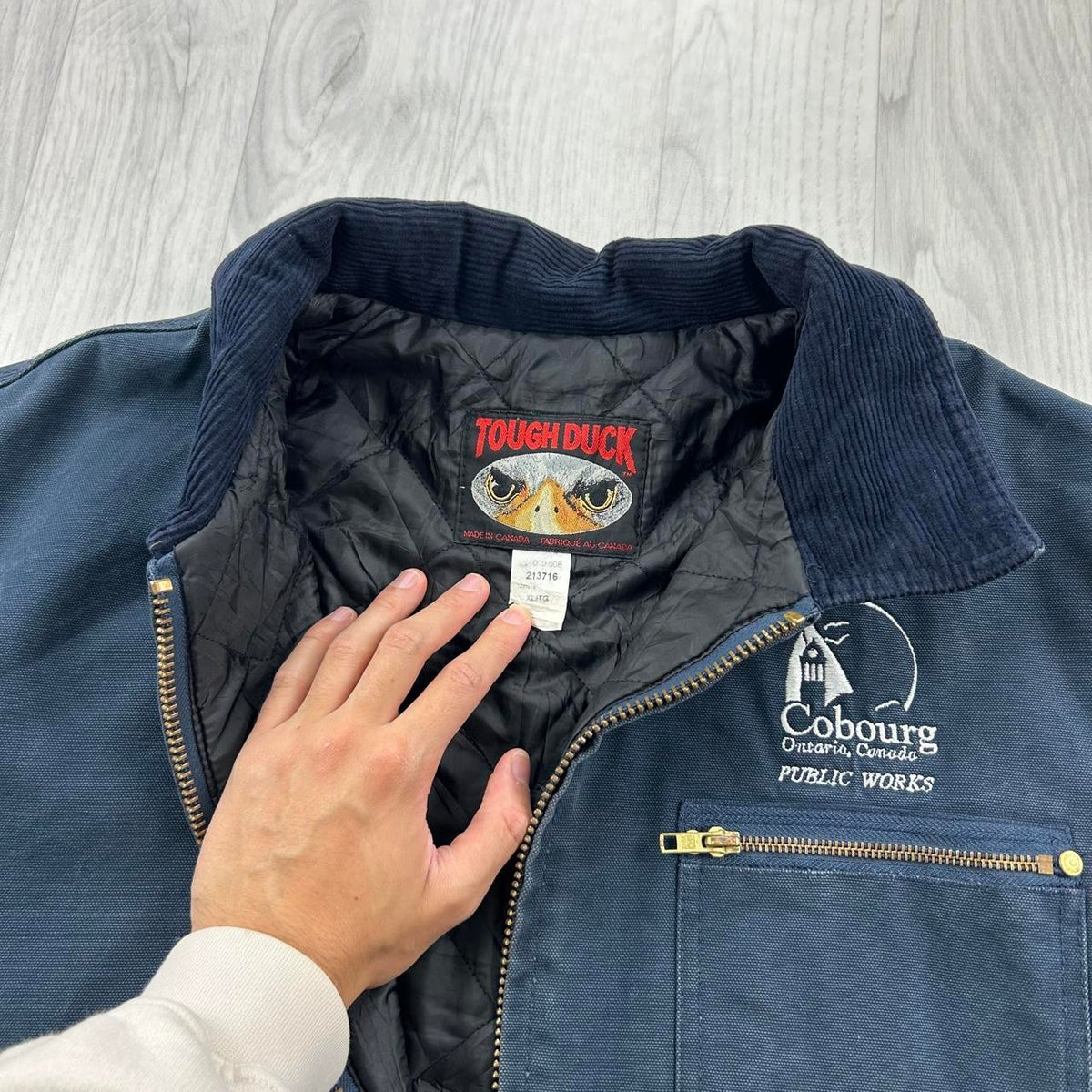 VINTAGE 90s TOUGH DUCK WORKWEAR DETROIT STYLE JACKET NAVY