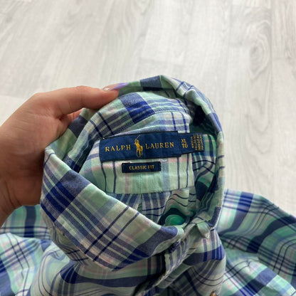 RALPH LAUREN PLAID LONG SLEEVE BUTTON UP SHIRT TURQUOISE