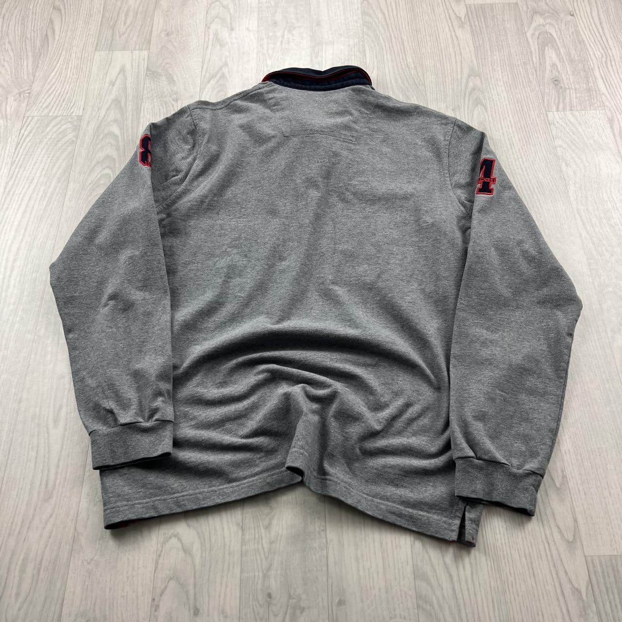 VINTAGE Y2K LION OF PORCHES STRIPED LONG SLEEVE RUGBY POLO SHIRT GREY