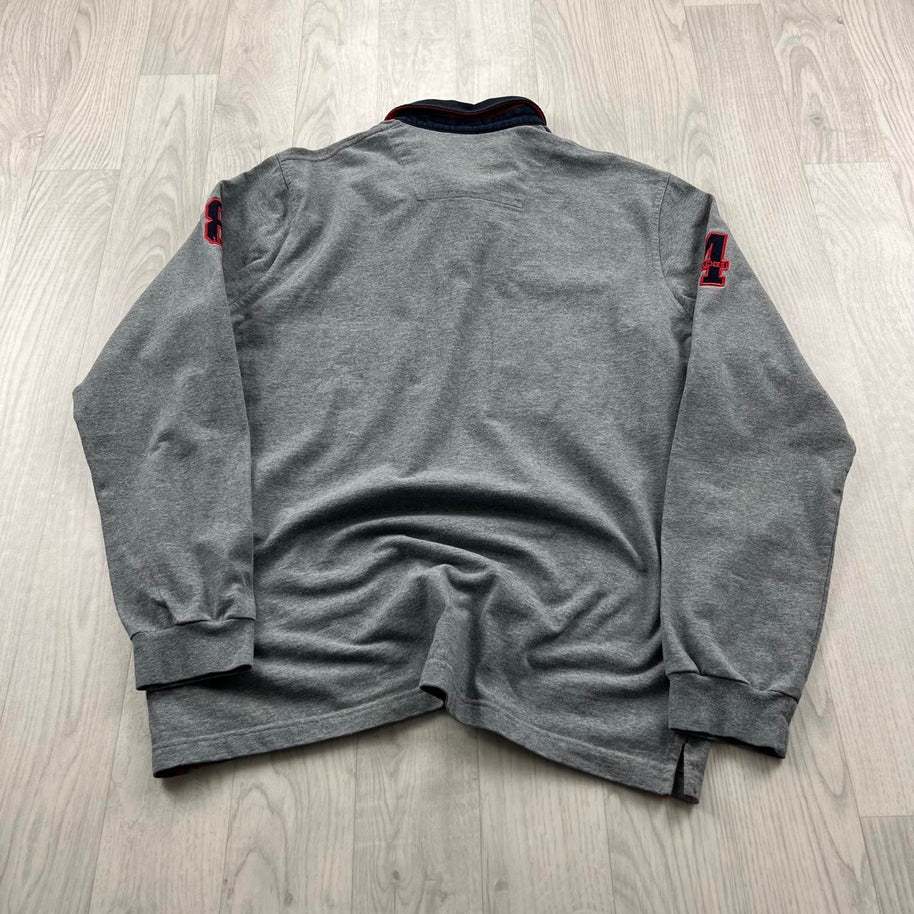 VINTAGE Y2K LION OF PORCHES STRIPED LONG SLEEVE RUGBY POLO SHIRT GREY
