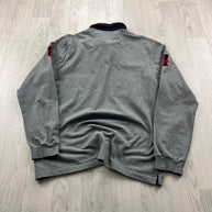 VINTAGE Y2K LION OF PORCHES STRIPED LONG SLEEVE RUGBY POLO SHIRT GREY