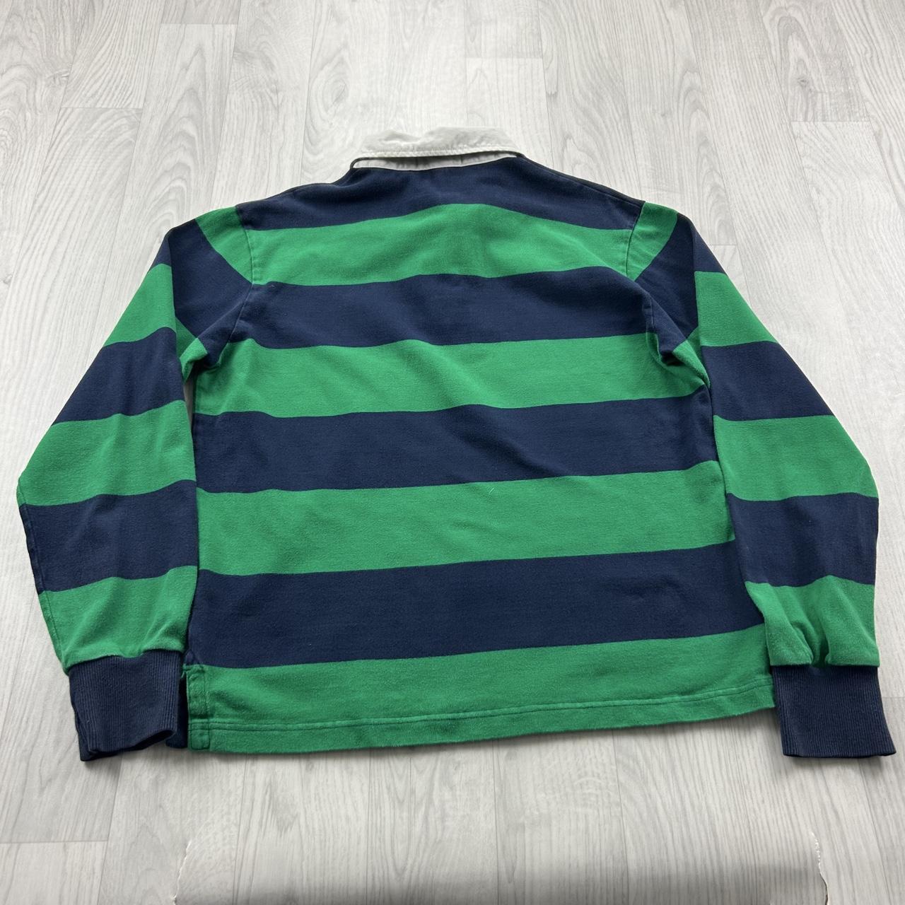 VINTAGE Y2K GANT STRIPED LONG SLEEVE RUGBY POLO SHIRT GREEN NAVY