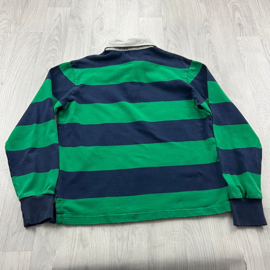 VINTAGE Y2K GANT STRIPED LONG SLEEVE RUGBY POLO SHIRT GREEN NAVY