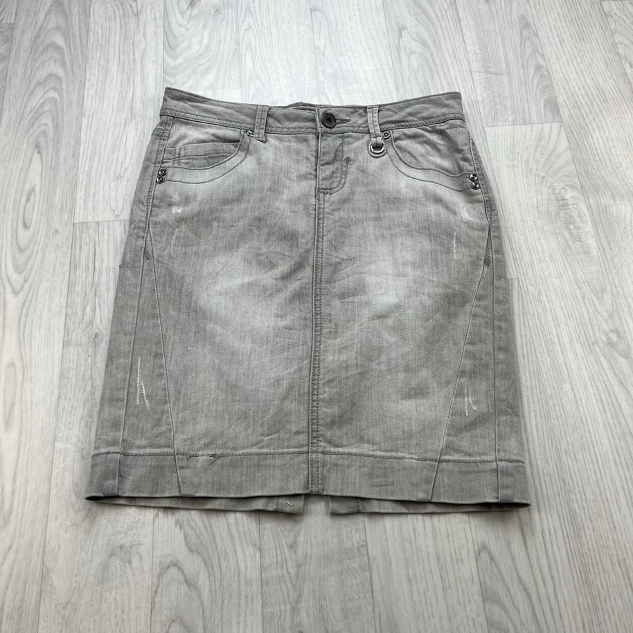 VINTAGE Y2K CLOCKHOUSE DENIM MIDI SKIRT GREY