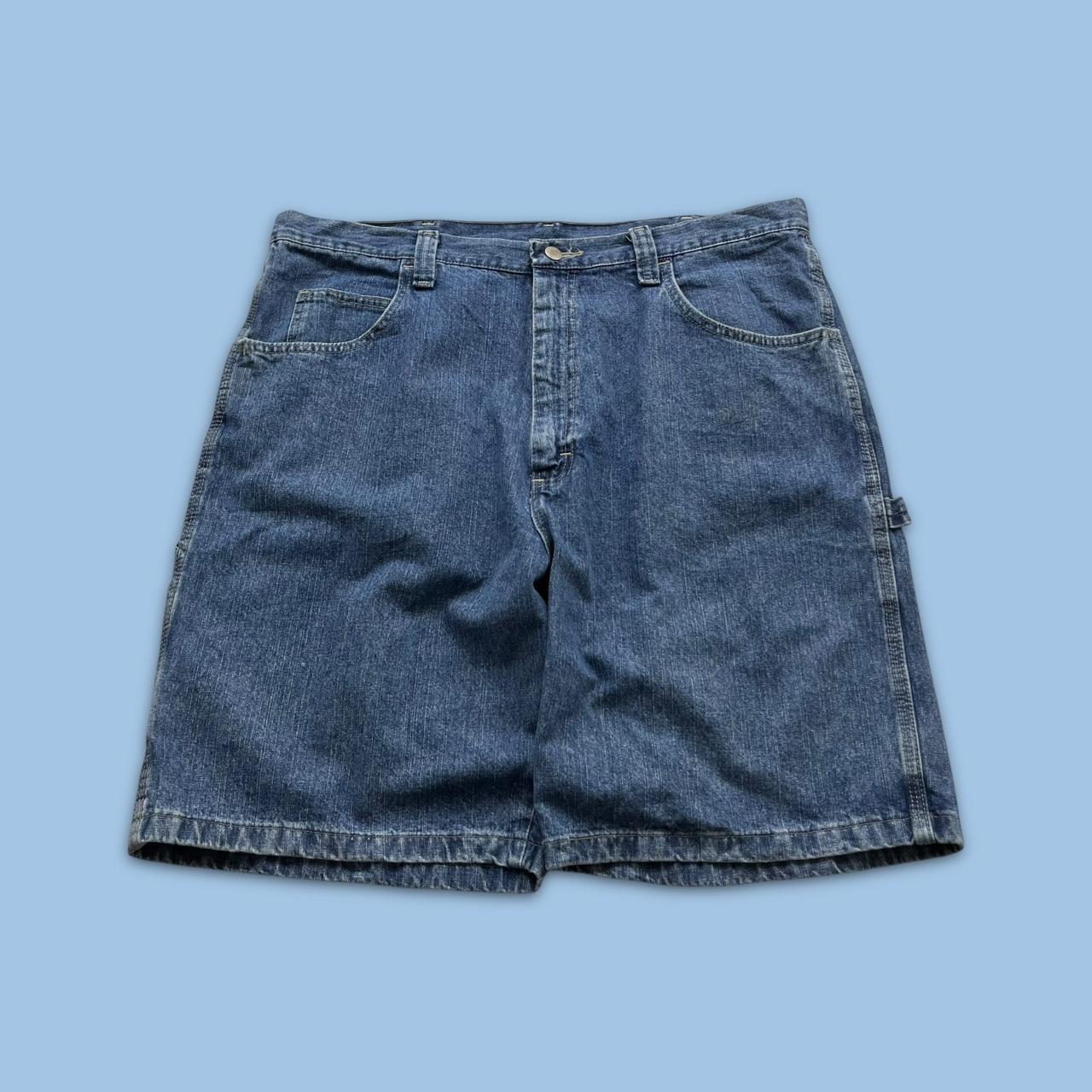 VINTAGE 00s WRANGLER BAGGY LOOSE CARPENTER JORTS BLUE