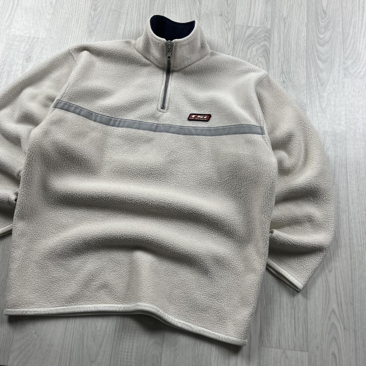 VINTAGE Y2K TEDDY SMITH QUARTER ZIP FLEECE SWEATSHIRT CREAM