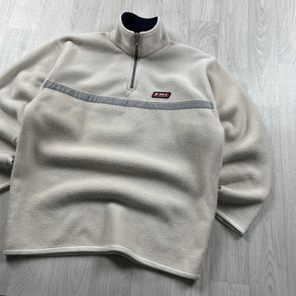 VINTAGE Y2K TEDDY SMITH QUARTER ZIP FLEECE SWEATSHIRT CREAM