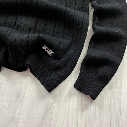VINTAGE Y2K LEVIS RED TAB CHUNKY STRIPED ZIP KNITTED JUMPER BLACK (S)