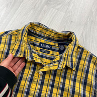 VINTAGE 00s CHAPS CHECKERED CROPPED LONG SLEEVE BUTTON UP SHIRT YELLOW