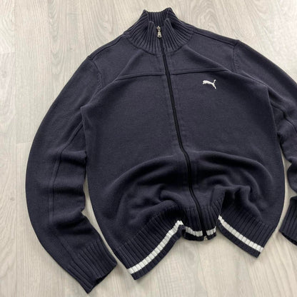 VINTAGE Y2K PUMA CHUNKY KNITTED ZIP JUMPER NAVY