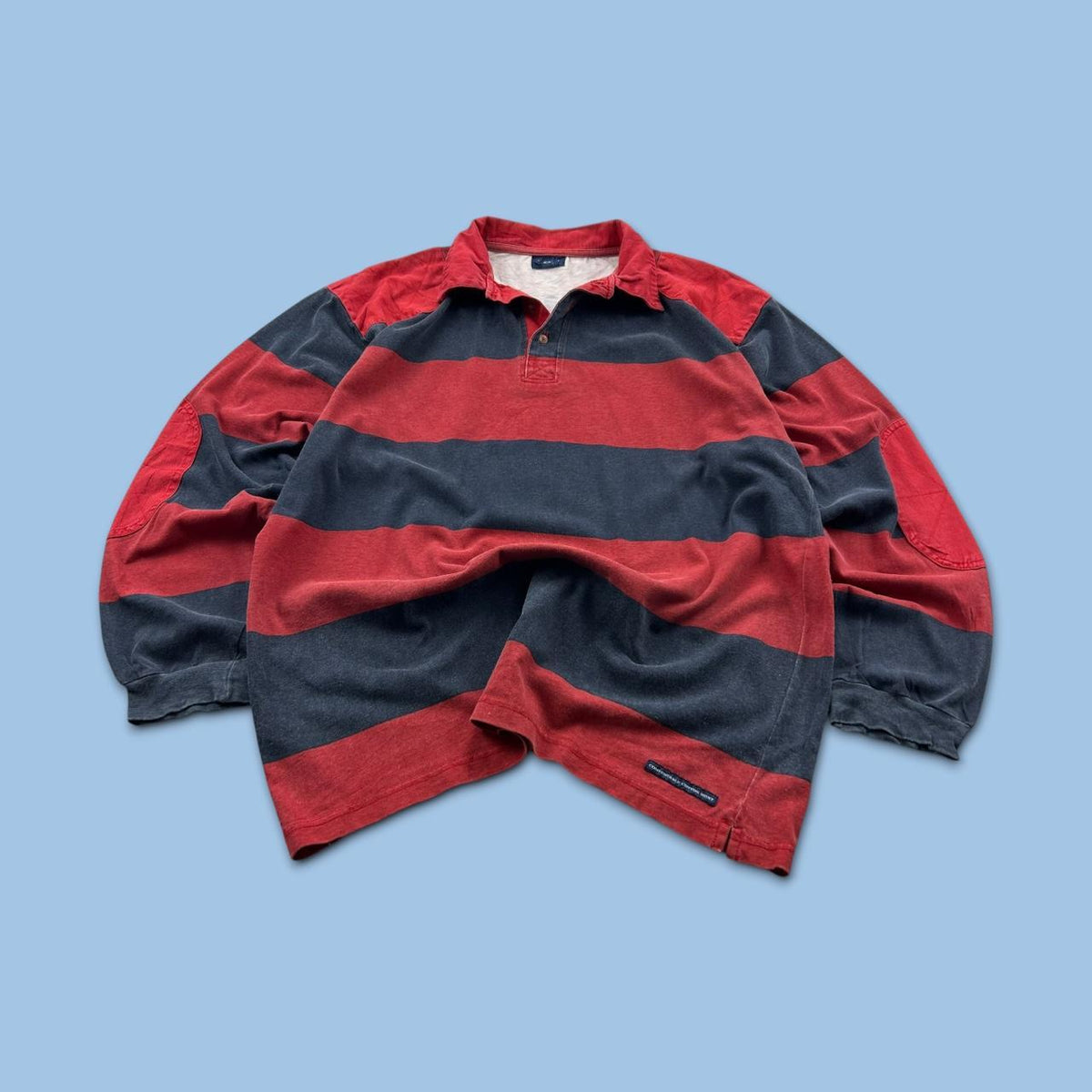 VINTAGE Y2K STRIPED LONG SLEEVE RUGBY POLO SHIRT RED / NAVY