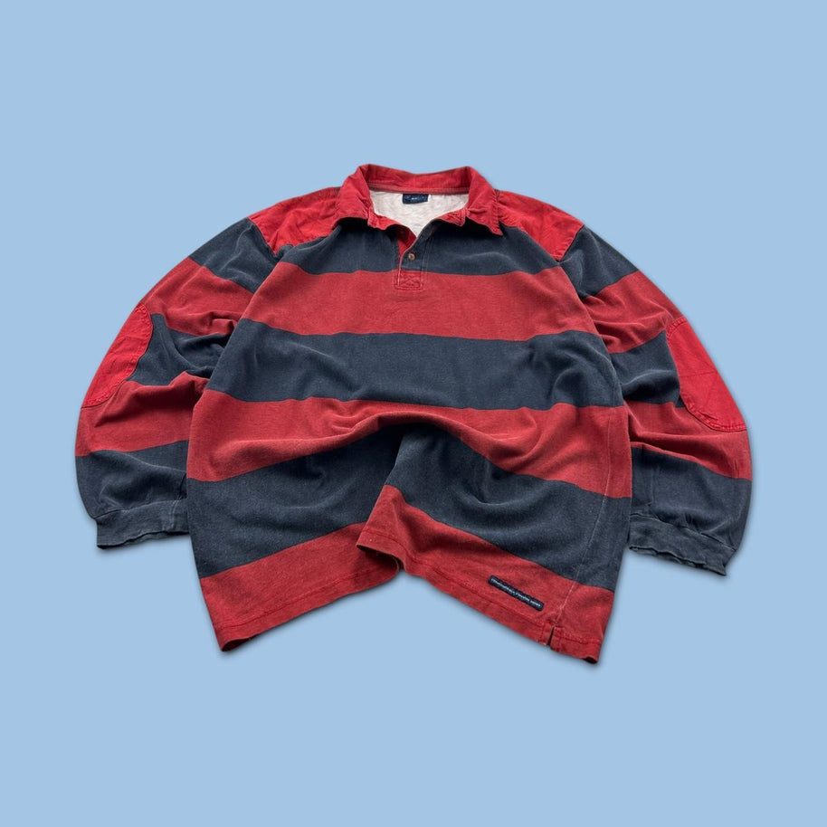 VINTAGE Y2K STRIPED LONG SLEEVE RUGBY POLO SHIRT RED / NAVY