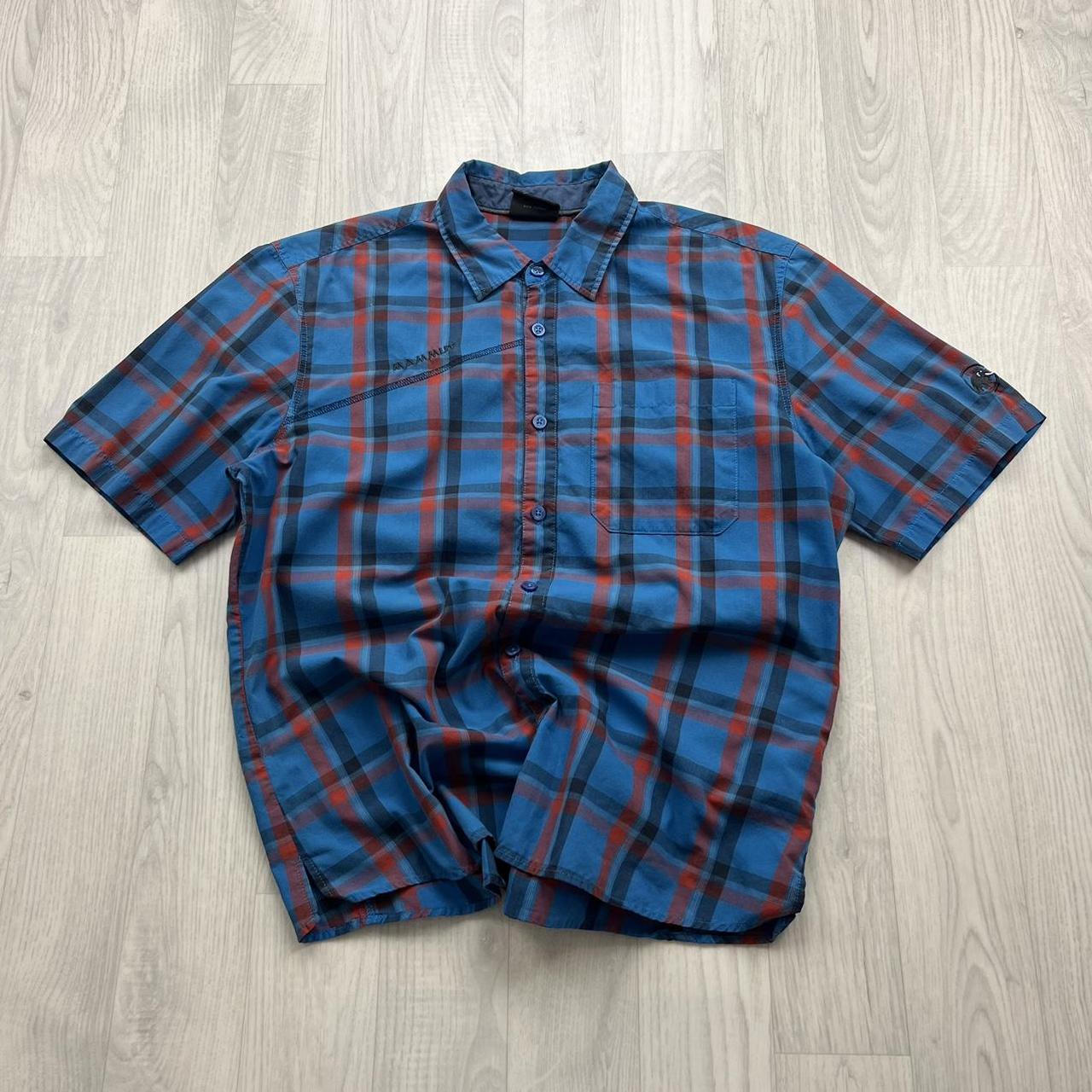 VINTAGE Y2K MAMMUT PLAID SHORT SLEEVE BUTTON UP SHIRT BLUE