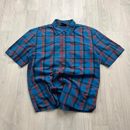 VINTAGE Y2K MAMMUT PLAID SHORT SLEEVE BUTTON UP SHIRT BLUE