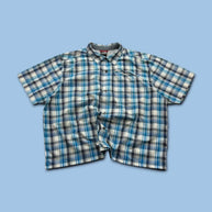VINTAGE 00s THE NORTH FACE CHECKERED CROPPED SHORT SLEEVE BUTTON UP SHIRT BLUE