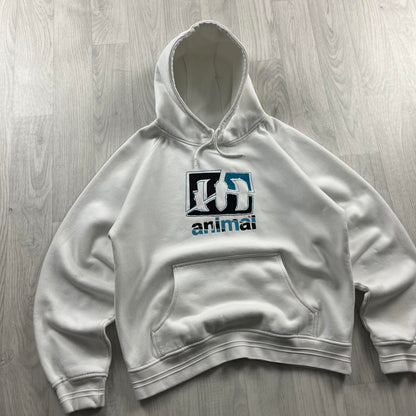 VINTAGE Y2K ANIMAL CENTRE LOGO SURF HOODIE WHITE