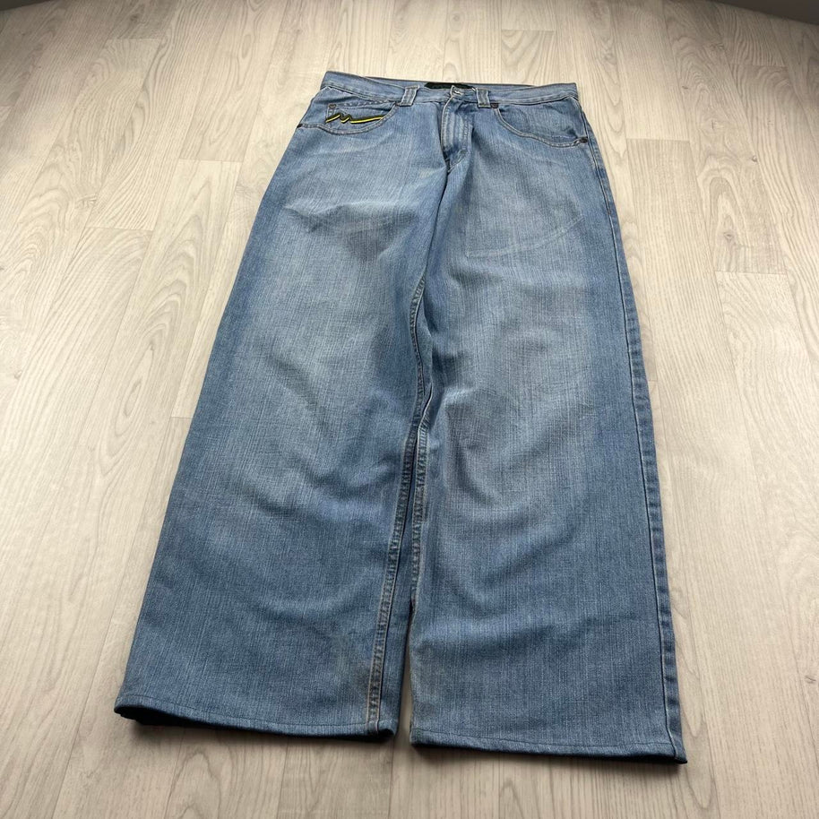 VINTAGE Y2K MECCA EMBROIDERED BAGGY JEANS BLUE