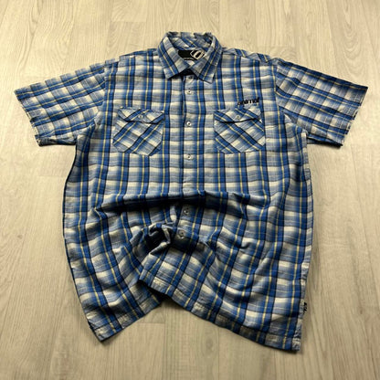 VINTAGE Y2K ANIMAL CHECKERED SHORT SLEEVE SHIRT BLUE
