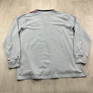 VINTAGE Y2K TOMMY HILFIGER STRIPED LONG SLEEVE RUGBY POLO SHIRT SKY BLUE / RED