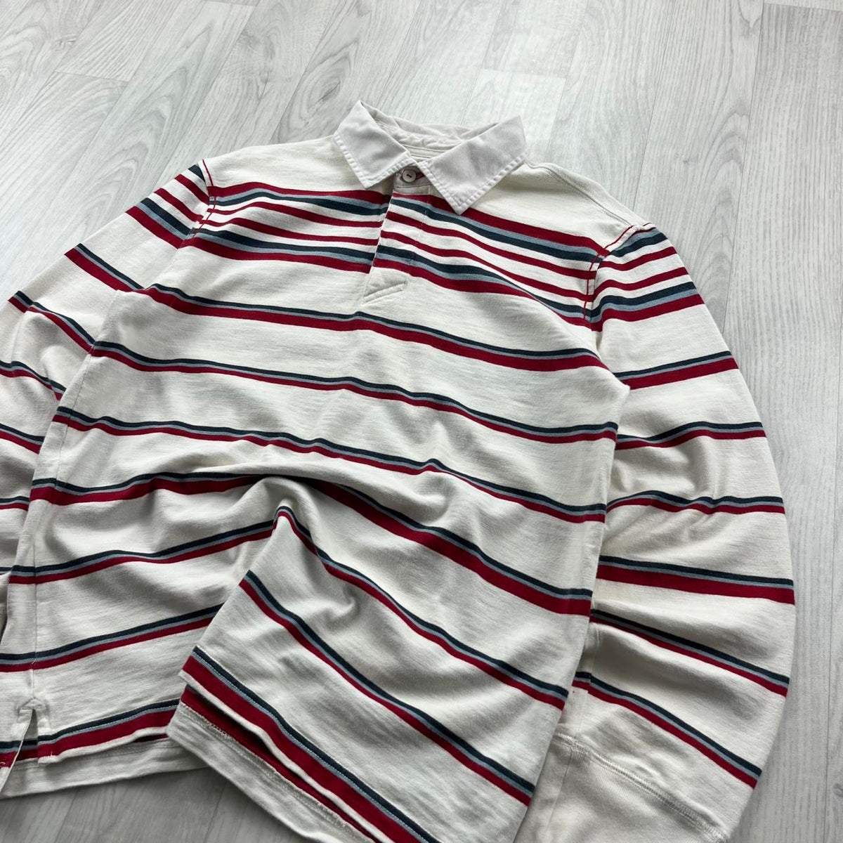 VINTAGE Y2K TOMMY HILFIGER STRIPED LONG SLEEVE RUGBY POLO SHIRT WHITE
