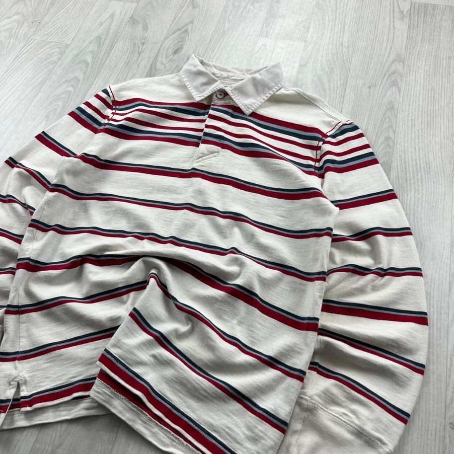 VINTAGE Y2K TOMMY HILFIGER STRIPED LONG SLEEVE RUGBY POLO SHIRT WHITE