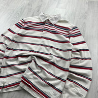 VINTAGE Y2K TOMMY HILFIGER STRIPED LONG SLEEVE RUGBY POLO SHIRT WHITE